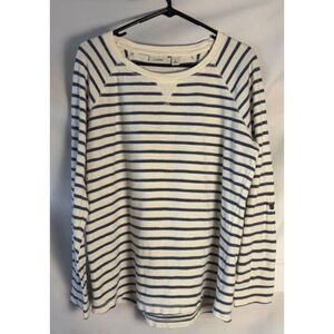 L.L.Bean Women's Coastal Navy Blue & White Striped Long Sleeve Pullover - Size L